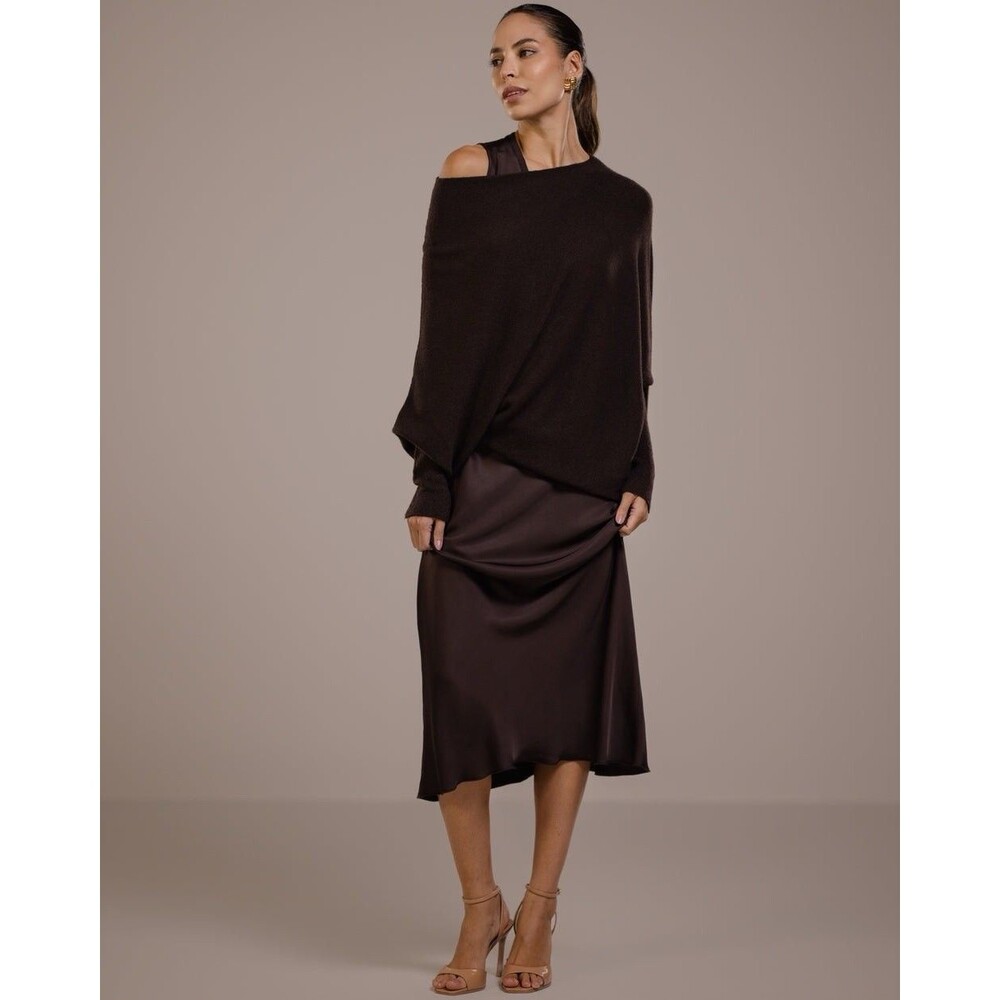 Womens Size XS Jaki London Asymmetrical Draped Back Seamless Sweater Brown NWT - Picture 4 of 12